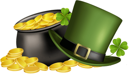 Patricks Day Pot Of Gold Four Leaf - Four Leaf Clover And Pot Of Gold Png