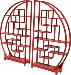 Vintage Half - Circle Red Lacquered Wood Etagere A Pair Shelf Png