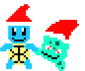 Squirtle And Bulbasaur Christmas Hats Pixel Art Maker - Clip Art Png