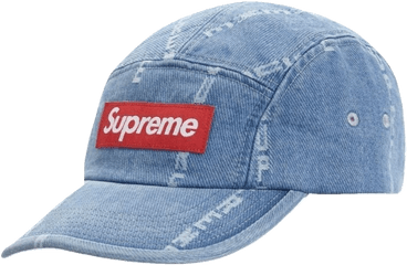 Supreme Logo Stripe Jacquard Denim Camp Cap - Blue U2013 Grails Sf Supreme Logo Stripe Jacquard Denim Cap Png