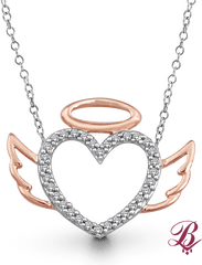 Diamond Accent Angel Halo Winged Heart - Necklace Png