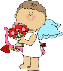 Download Hd Valentineu0027s Day Cupid With Flowers Clip Art - Valentines Day Clipart Cupid Png