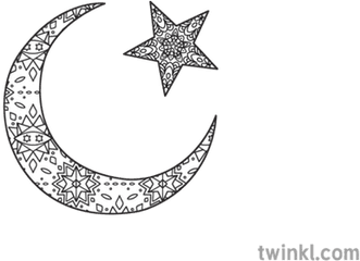 Mindfulness Star And Crescent Moon Islam Ramadan Religion - Moon Stars Coloring Sheet Islam Png